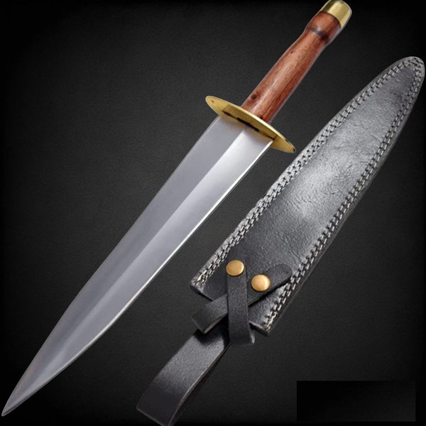 Handmade Arkansas Toothpick Full Tang Fixed Blade Knife Brown Wood Handle Comes With Leather Sheath