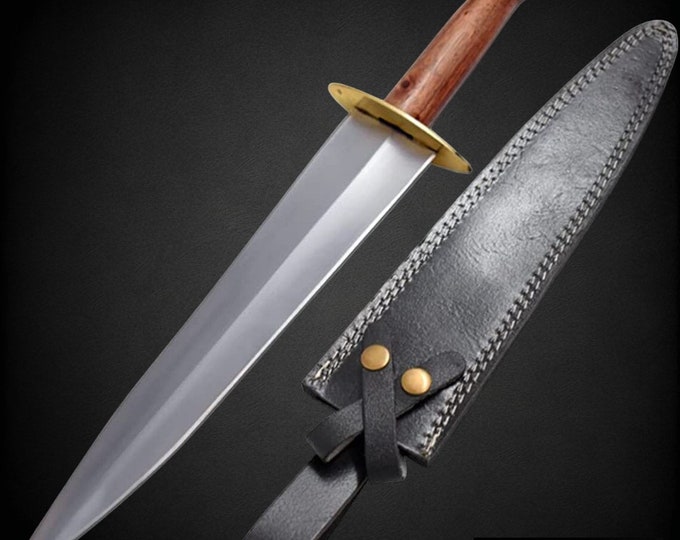 Handmade Arkansas Toothpick Full Tang Fixed Blade Knife Brown Wood Handle Comes With Leather Sheath