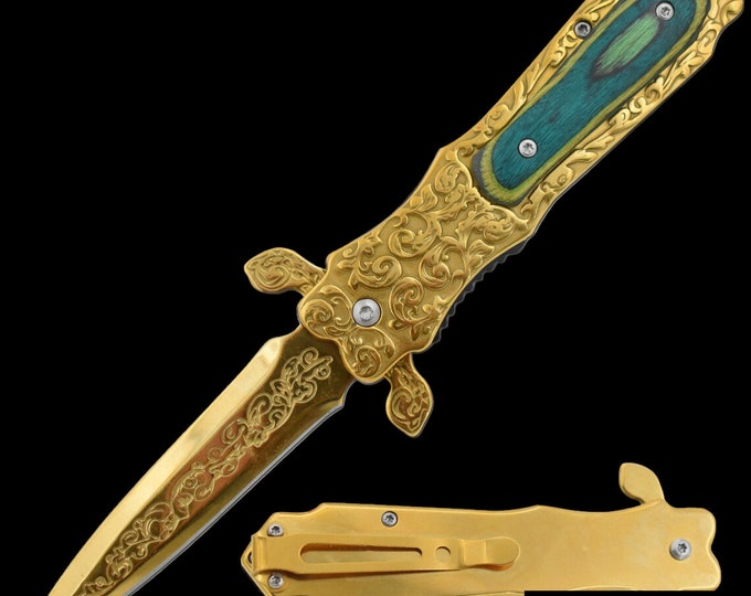 Custom Crusader Dagger Style Spring Assisted Pocket Folding Knife With Beautiful Detailing