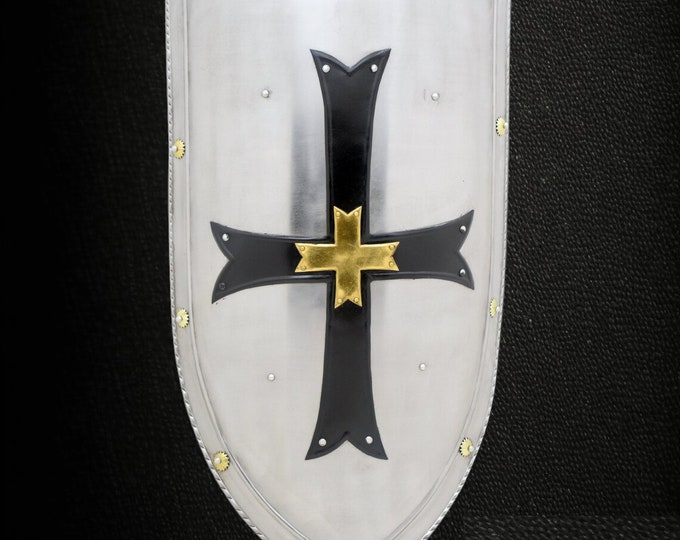 Blades Planet Custom Handmade  Functional Medieval Knight Crusader Cross Shield 18Gauge Steel LARP  (Nice Piece Of Craftsmanship).