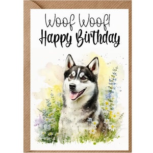 ハスキー犬の誕生日カード (6"x 4") 封筒付き - あらゆる機会に最適です。ご希望の場合は空白のままにすることも、パーソナライズすることもできます。