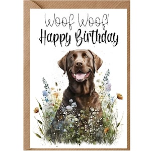 Bruine Labrador Hond Verjaardagskaart (6"x 4") met Envelop - Ideaal voor elke gelegenheid. Kan leeg gelaten worden indien gewenst of gepersonaliseerd