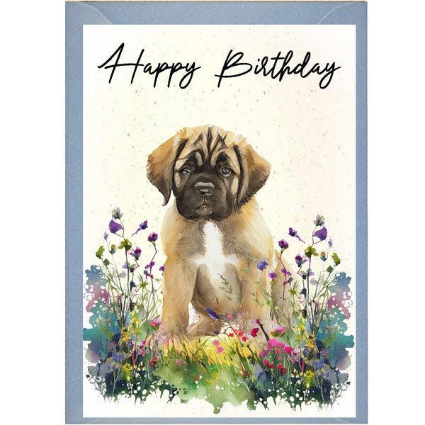 Bull Mastiff Dog Birthday Card /Notelet (6"x 4") with Envelope - Ideal for any occasion. Can be left blank if preferred or Personalised