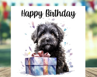 Carte d'anniversaire chien Bouvier des Flandres 15 x 15 cm - cadeaux et créations Starprint. De la place pour votre propre message à l'intérieur. Peut être personnalisé.