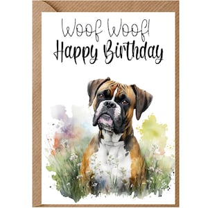 Tarjeta de cumpleaños de perro boxer (6"x 4") con sobre - Ideal para cualquier ocasión. Se puede dejar en blanco si se prefiere o personalizado