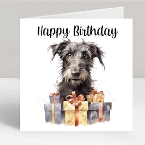 Carte d'anniversaire de chien de chasse écossaise de 6 x 6 po. - Cadeaux et modèles d'impression d'étoiles. De la place pour votre propre message à l'intérieur. Peut être personnalisé.