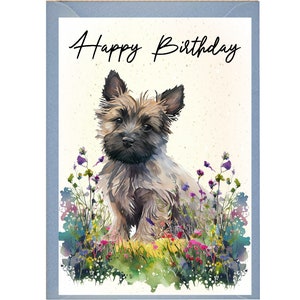 Carin Terrier Dog Verjaardagskaart /Notelet (6"x 4") met envelop - Ideaal voor elke gelegenheid. Kan leeg worden gelaten indien gewenst of gepersonaliseerd
