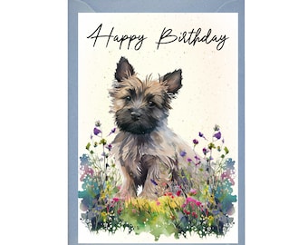 Carin Terrier Dog Birthday Card/Notelet (6"x 4") avec enveloppe - Idéal pour toute occasion. Peut être laissé vide si préféré ou personnalisé