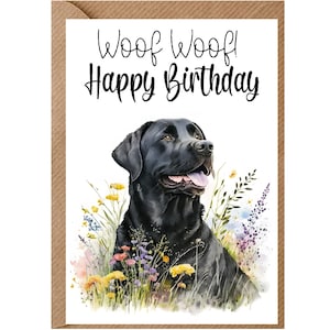 Zwarte Labrador Hond Verjaardagskaart (6"x 4") met Envelop - Ideaal voor elke gelegenheid. Kan leeg gelaten worden indien gewenst of gepersonaliseerd