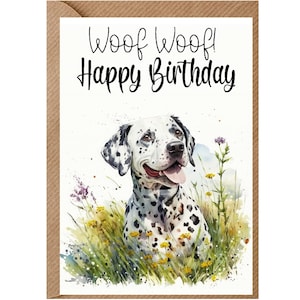 Dalmatische hond verjaardagskaart (6"x 4") met envelop - Ideaal voor elke gelegenheid. Kan leeg gelaten worden indien gewenst of gepersonaliseerd