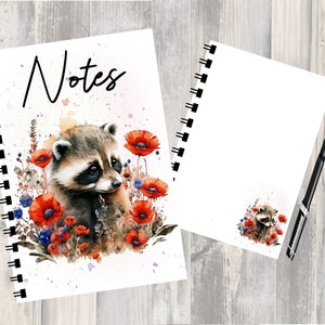 Woodland Animal Beautiful Raccoon (7) Notebook / Notepad with picture on each page - Great Gift  Can be personalised