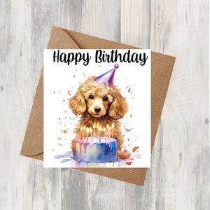 Carte d'anniversaire de chien caniche 6 x 6 po. - Cadeaux et designs avec empreintes d'étoiles. De la place pour votre propre message à l'intérieur. Peut être personnalisé.