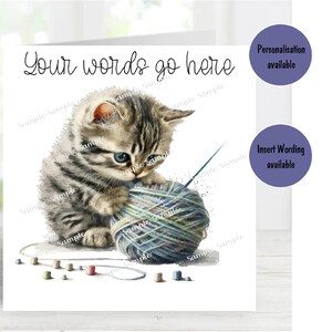 Chaton espiègle n ° 6 . Carte vierge de 15 x 15 cm - Cadeaux et designs Starprint. De la place pour votre propre message à l'intérieur. Peut être personnalisé.