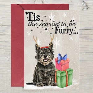 Cairn Terrier Hund A6 (10 x 16") Weihnachtskarte (Blanko Innen) von Starprint Geschenke und Designs. Viel Platz für die eigene Botschaft drinnen.