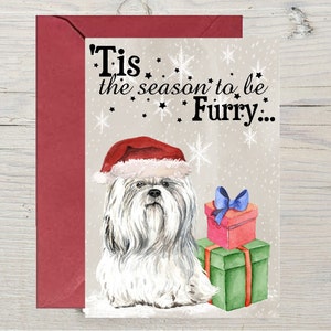 Carte de Noël Shih Tzu Dog A6 (4"x 6 ») (vierge à l’intérieur) par Starprint Gifts and Designs. Beaucoup d’espace pour votre propre message à l’intérieur.