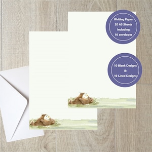 Bella carta da scrittura per animali selvatici con un divertente orso giocoso (20 pagine, 10 buste).  Un oggetto fatto a mano da Starprint Gifts and Designs