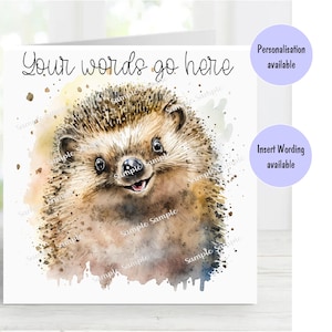 Carte vierge Happy Hedgehog 15 x 15 cm n° 7 - Cadeaux et designs Starprint. De la place pour votre propre message à l'intérieur. Peut être personnalisé.