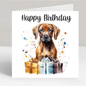 Rhodesian Ridgeback-hond verjaardagskaart 6 x 6 inch - Starprint cadeaus en ontwerpen. Ruimte voor je eigen bericht aan de binnenkant. Kan worden gepersonaliseerd.
