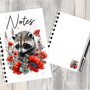 Woodland Animal Beautiful Raccoon (8) Notebook / Notepad with picture on each page - Great Gift  Can be personalised