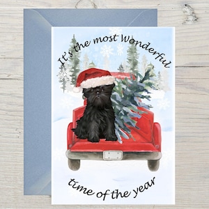 Affenpinscher Hund A6 Weihnachtskarte (Blanko Innen) von Starprint Geschenke und Designs. Viel Platz für die eigene Botschaft drinnen.