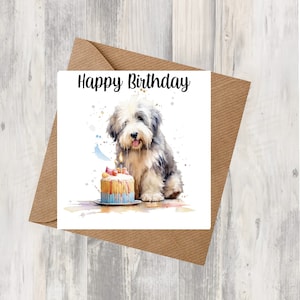 Alter englischer Schäferhund 6"x 6" Geburtstagskarte - Starprint Geschenke und Designs. Platz für Deine eigene Nachricht auf der Innenseite. Kann personalisiert werden.
