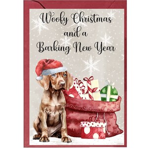 Ungarischer Vizsla Welpe A6 Weihnachtskarte (Blank) Starprint Geschenke und Designs. Viel Platz für deine eigene Botschaft im Inneren