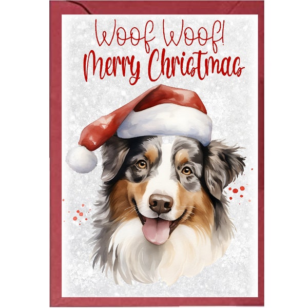 Australian Shepherd Dog A6 (4"x 6") Christmas Card (Blank Inside) by Starprint Gifts and Designs. Space for your own message inside.