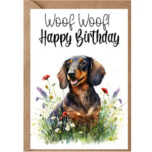 Teckel Hond Verjaardagskaart (6"x 4") met Envelop - Ideaal voor elke gelegenheid. Kan leeg gelaten worden indien gewenst of gepersonaliseerd