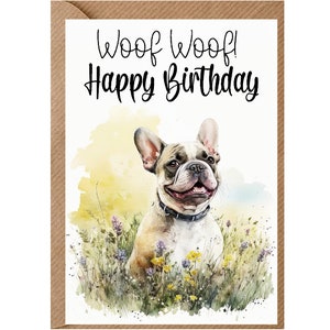 Franse Bulldog-verjaardagskaart (6"x 4") met envelop - Ideaal voor elke gelegenheid. Kan leeg gelaten worden indien gewenst of gepersonaliseerd