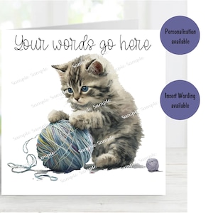 Chaton espiègle n ° 1 . Carte vierge de 15 x 15 cm - Cadeaux et designs Starprint. De la place pour votre propre message à l'intérieur. Peut être personnalisé.