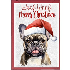 Carte de Noël bouledogue français A6 (10,2 x 15,2 cm) (intérieur vierge) par Starprint Gifts and Designs. Espace pour votre propre message à l'intérieur.