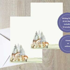Bella carta da scrittura della fauna selvatica con una famiglia di animali (20 pagine, 10 buste).  Un oggetto fatto a mano da Starprint Gifts and Designs