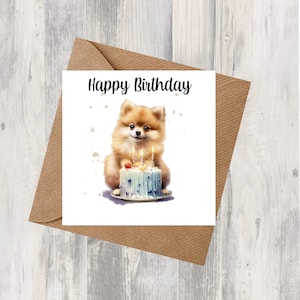 Carte d'anniversaire de chien de Poméranie de 6 x 6 po. - Cadeaux et designs avec empreintes d'étoiles. De la place pour votre propre message à l'intérieur. Peut être personnalisé.