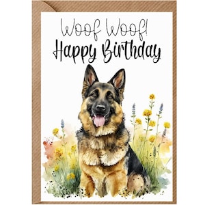 Deutscher Schäferhund Geburtstagskarte (6"x 10") mit Umschlag - Ideal für jeden Anlass. Kann leer gelassen werden, wenn bevorzugt oder personalisiert