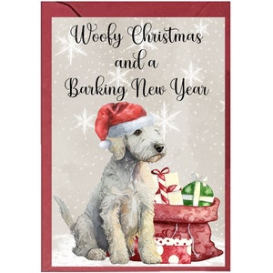 Bedlington Terrier Puppy A6 (4 "x 6") kerstkaart (spatie binnenin) Starprint geschenken en ontwerpen. Overvloed van ruimte voor uw eigen bericht binnen.