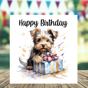 Carte d'anniversaire Biewer Terrier Dog 6 x 6 po. - Cadeaux et designs avec empreintes d'étoiles. De la place pour votre propre message à l'intérieur. Peut être personnalisé.