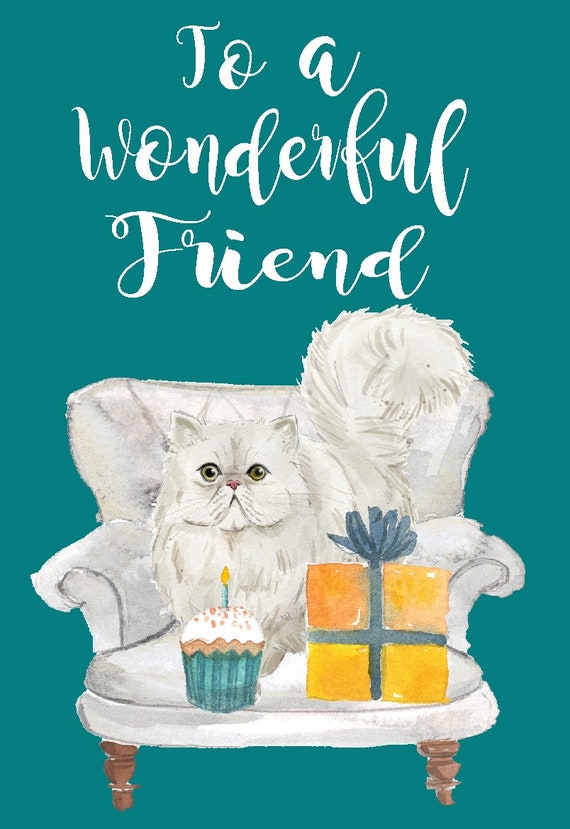 Biglietto Auguri Gatto Persiano Con Fiori | 12,7x17,8 Cm | Cartoncino Di Pregio | Ogni Occasione