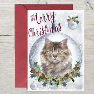 Maine Coon cat A6 (4"x 6 ») Carte de Noël (Blank Inside) par Starprint Gifts and Designs. Beaucoup d’espace pour votre propre message à l’intérieur.