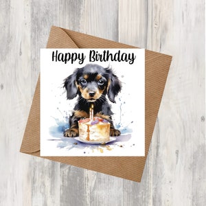 Carte d'anniversaire pour chien teckel 6 x 6 po. - Cadeaux et designs avec empreintes d'étoiles. De la place pour votre propre message à l'intérieur. Peut être personnalisé.