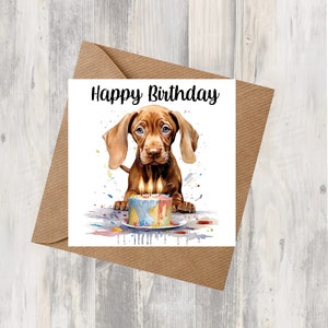 Vizsla hond 6 "x 6" verjaardagskaart - Starprint geschenken en ontwerpen. Ruimte voor uw eigen bericht binnen. Kan gepersonaliseerd worden.