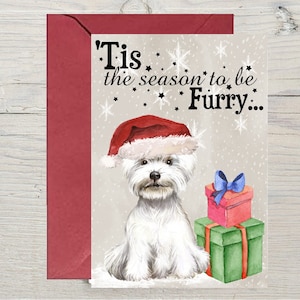 Westie Dog A6 (4"x 6") kerstkaart (lege binnenkant) van Starprint Gifts and Designs. Overvloed van ruimte voor uw eigen bericht binnen.