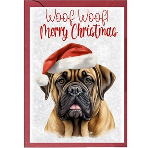 Bullmastiff Hond A6 (4"x 6") Kerstkaart (Blank Inside) door Starprint Gifts and Designs. Ruimte voor uw eigen bericht binnen.