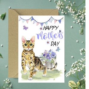 Bengalische Katze (Nr. 2) Muttertagskarte (Blank Inside) von Starprint Geschenke und Designs. Leer, um Ihre eigene Nachricht hinein zu schreiben.
