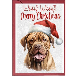 Dogue De Bordeaux Dog A6 (4"x 6") Kerstkaart (Blank Inside) van Starprint Gifts and Designs. Ruimte voor uw eigen bericht binnen.