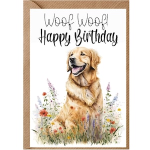 Golden Retriever Dog verjaardagskaart (6"x 4") met envelop - Ideaal voor elke gelegenheid. Kan leeg gelaten worden indien gewenst of gepersonaliseerd