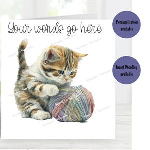Chaton espiègle n ° 5 . Carte vierge de 15 x 15 cm - Cadeaux et designs Starprint. De la place pour votre propre message à l'intérieur. Peut être personnalisé.
