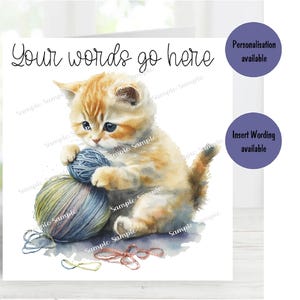 Chaton espiègle n° 2 . Carte vierge de 15 x 15 cm - Cadeaux et designs Starprint. De la place pour votre propre message à l'intérieur. Peut être personnalisé.