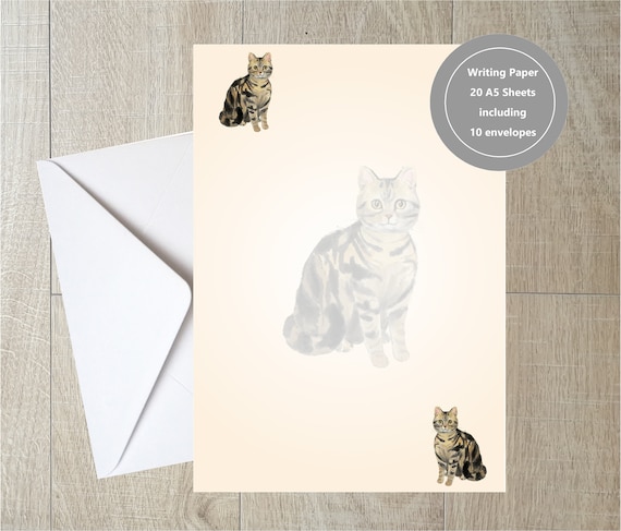 American Shorthair Tabby Cat Writing Paper (20 Pages, 10 Envelopes