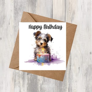 Carte d'anniversaire Biewer Terrier Dog 6 x 6 po. - Cadeaux et designs avec empreintes d'étoiles. De la place pour votre propre message à l'intérieur. Peut être personnalisé.