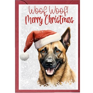 Tarjeta de Navidad con diseño de perro belga Malinois A6 (4 x 6 pulgadas) (interior en blanco) de Starprint Gifts and Designs. Espacio para su propio mensaje en el interior.